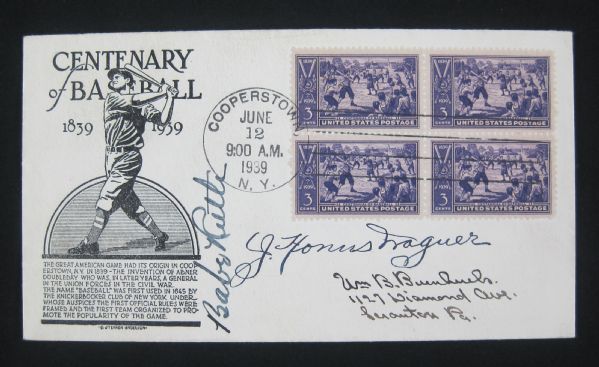 Babe Ruth & Honus Wagner Autographed First Day Cover Dated June 12th, 1939