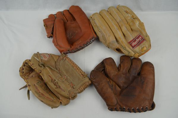 Collection of 4 Vintage Baseball Gloves w/Bob Gibson