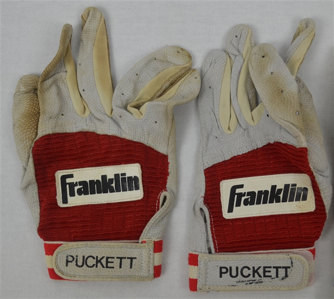 Kirby Puckett Professional Model Batting Gloves w/Heavy Use Each Signed by Puckett