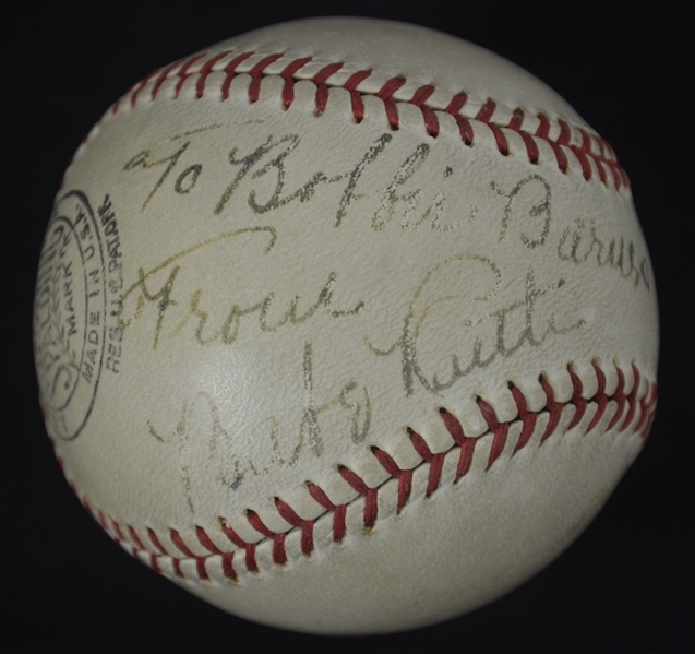 Babe Ruth Autographed & Inscribed Spalding Baseball Dated Christmas Day 1938