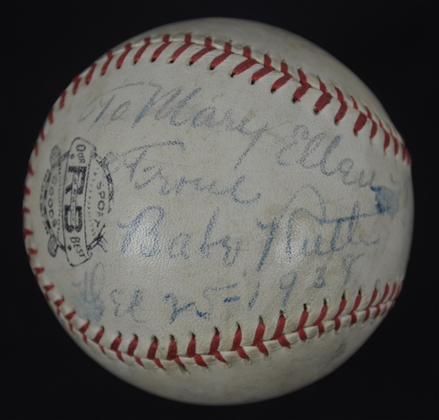 Babe Ruth Autographed & Inscribed Baseball Dated Christmas Day 1938