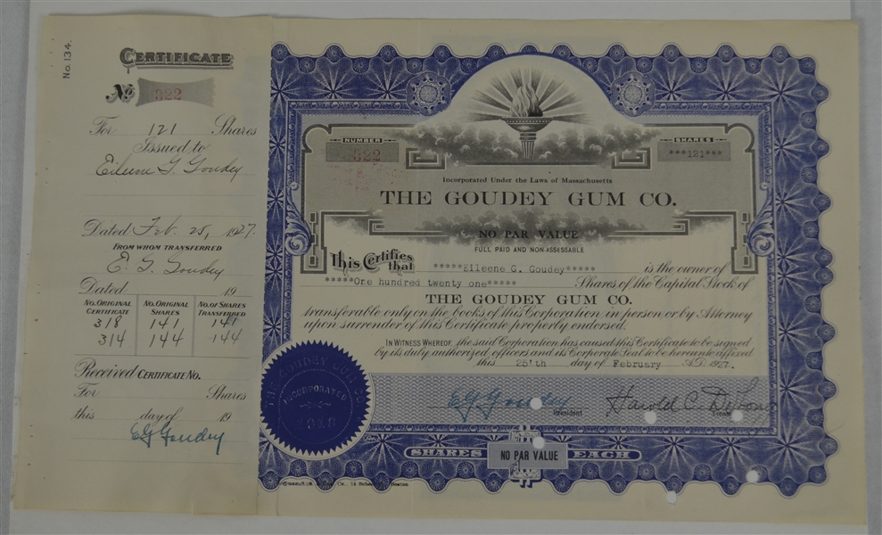 Vintage 1927 Goudey Gum Company Stock Certificate 