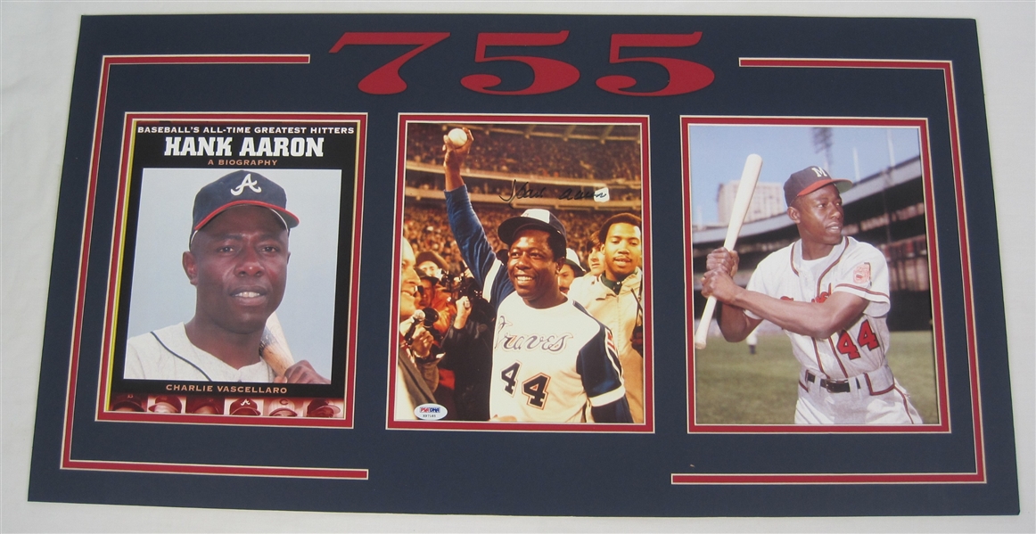 Hank Aaron Autographed 755th Home Run Photo Display