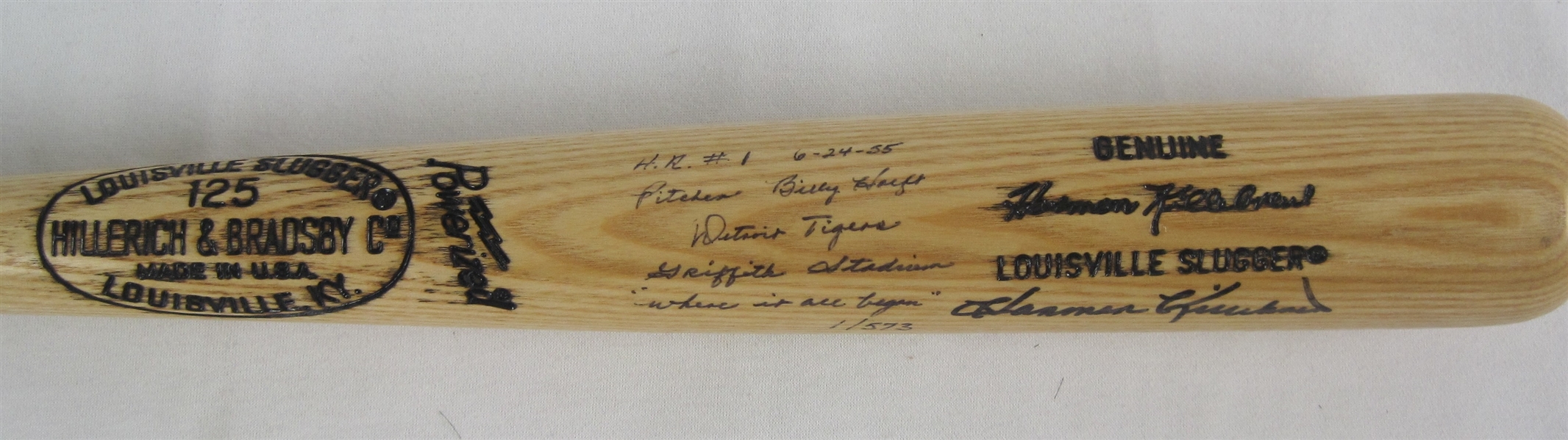 Harmon Killebrew One-Of-A-Kind Autographed & Inscribed Bat 