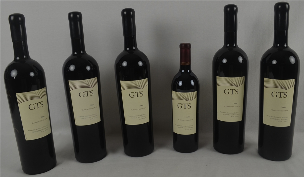 Amazin Collection of 6 Tom Seaver Autographed Unopened 2005 & 2006 GTS Vineyard 750ml Magnum Wine Bottles 
