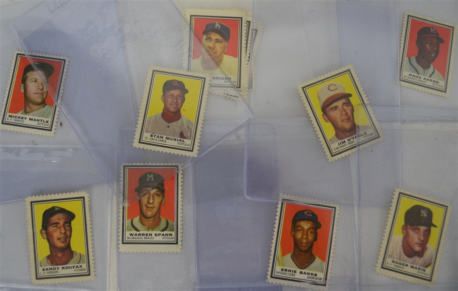 Vintage 1962 Topps Collection of 103 Stamps w/Mickey Mantle