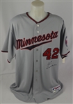 Joe Mauer 2011 Minnesota Twins Signed & Inscribed Jackie Robinson Day Jersey 
