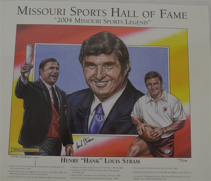 Hank Stram Signed Missouri Sports HOF Litho