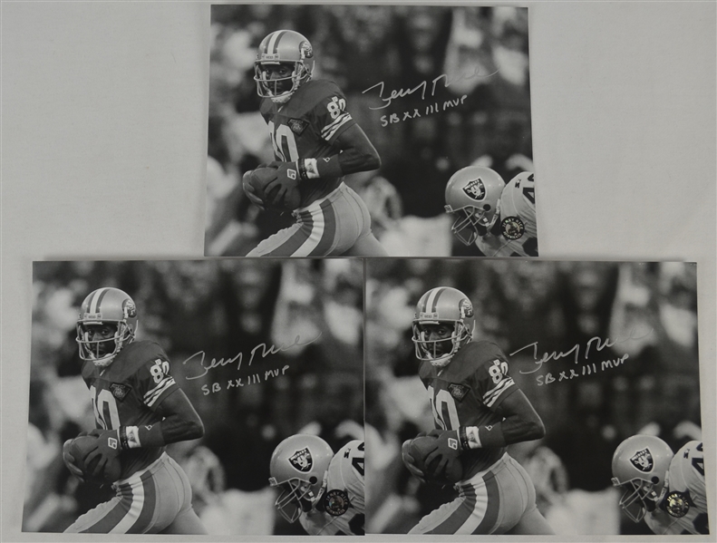 Jerry Rice Lot of 3 Autographed & Inscribed 8x10 Photos