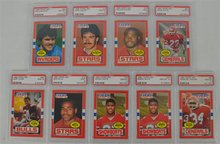 1985 Topps USFL Football Collection of 9 PSA Graded Cards w/Flutie & Walker Rookies