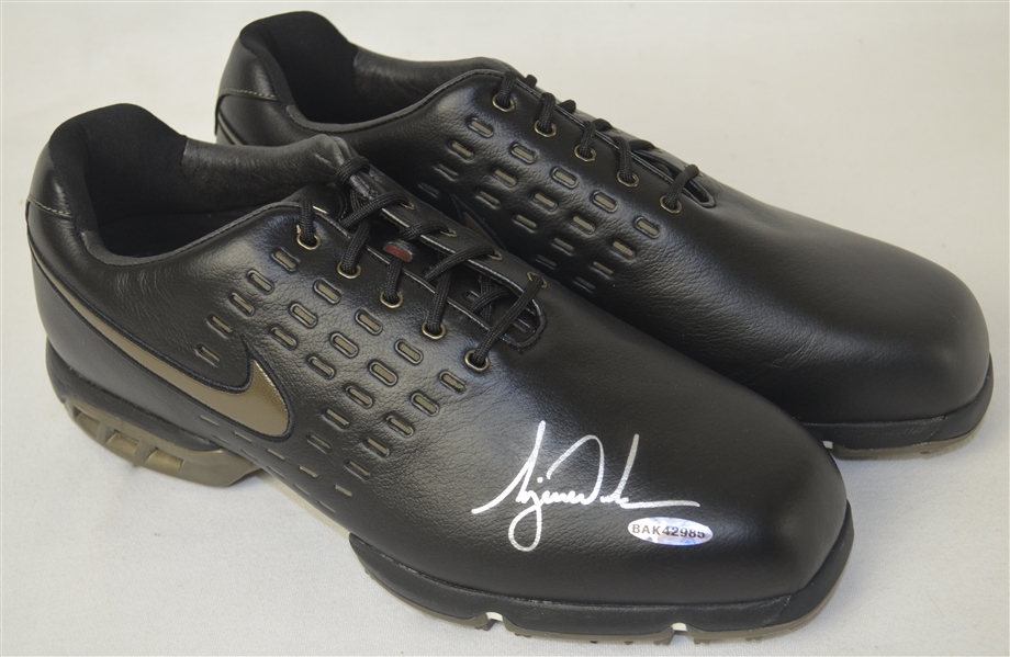 Tiger Woods Autographed Nike Air Tour Black Bronze Shoes UDA