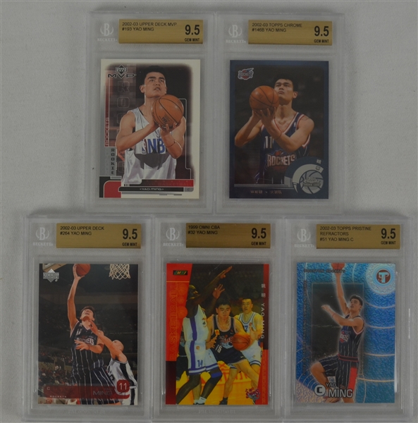 Yao Ming Lot of 5 Rookie Cards Graded BGS 9.5 Gem Mint