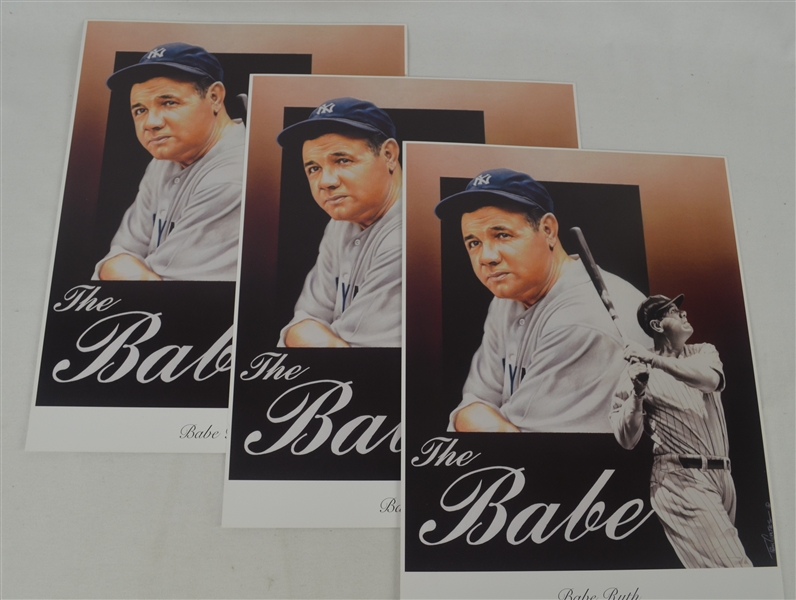 Babe Ruth Lot of 3 Tim Cortes Fine Art Lithographs