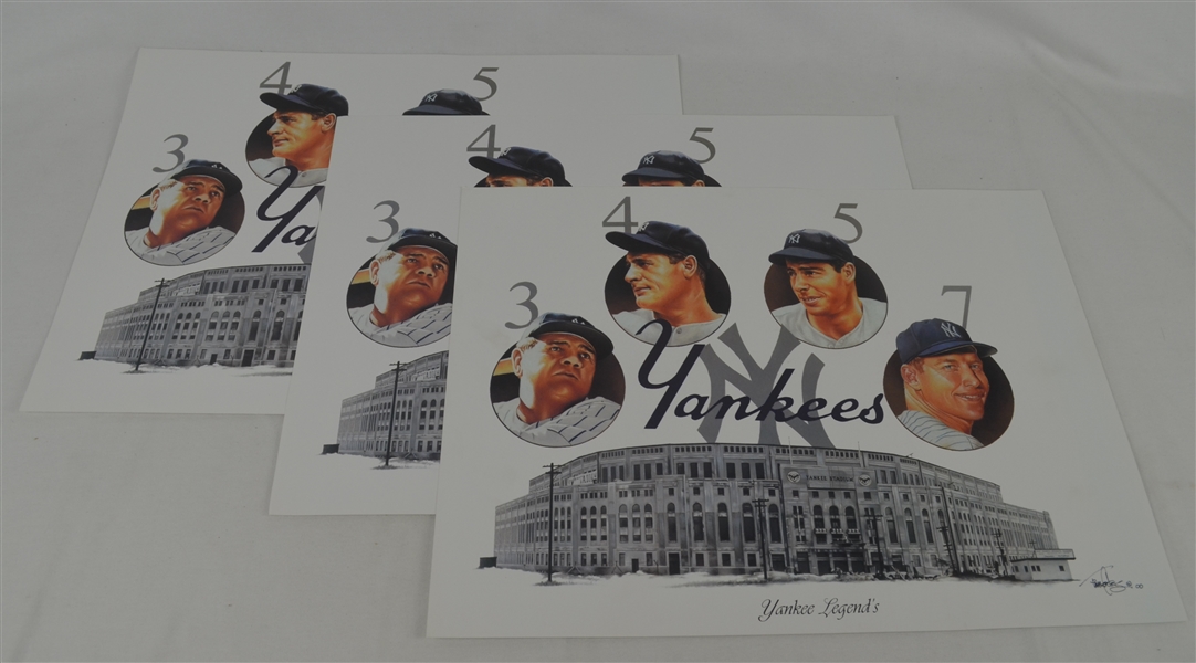 New York Yankee Legends Lot of 3 Tim Cortes Fine Art Lithographs