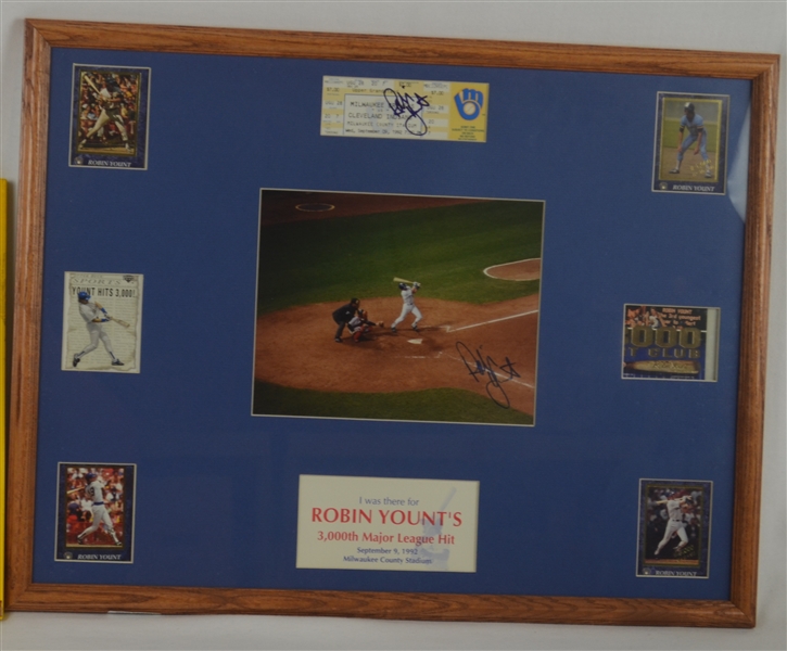 Robin Yount Autographed 3000th Hit Ticket & Photo Display