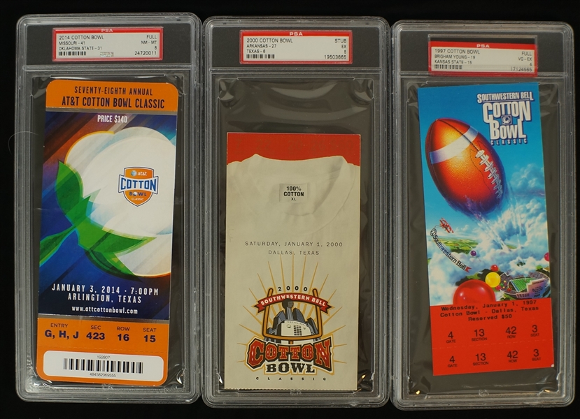 Cotton Bowl Game Lot of 3 PSA Graded Tickets  