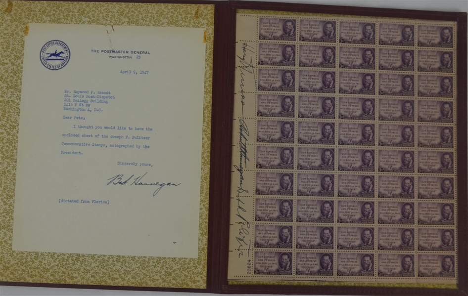Harry Truman & Robert E. Hannegan Signed 1947 Collectible Stamp Sheet
