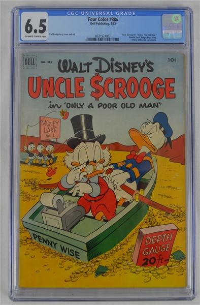 Rare 1952 Walt Disney Uncle Scrooge First Issue Dell Four Color Comic Book #386 CGC Graded 6.5