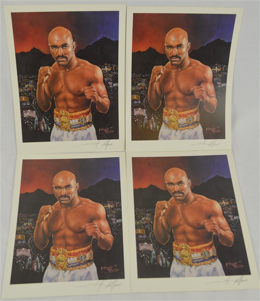 Evander Holyfield Lot of 4 Lithographs Signed by Artist Angelo Marino