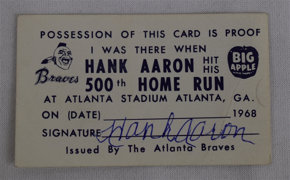 Hank Aaron 1968 I Was There 500th HR Signed Ticket