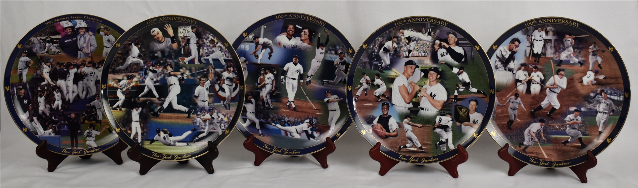 Danbury Mint 100th Anniversary Set of 5 New York Yankee Collector Plates w/Stands  