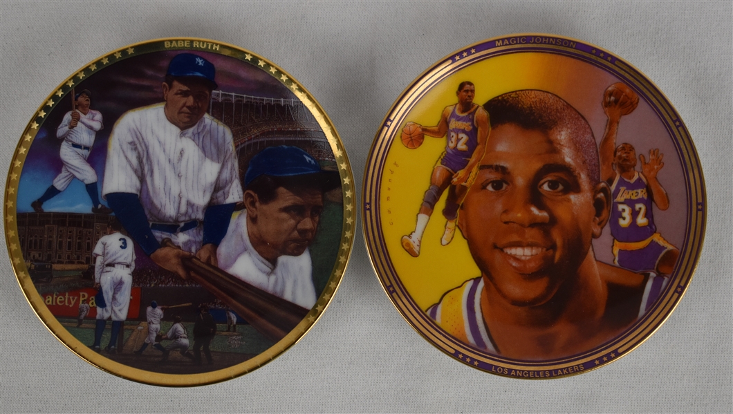 Babe Ruth & Magic Johnson  Sports Impressions LE Mini Collectors Plates 