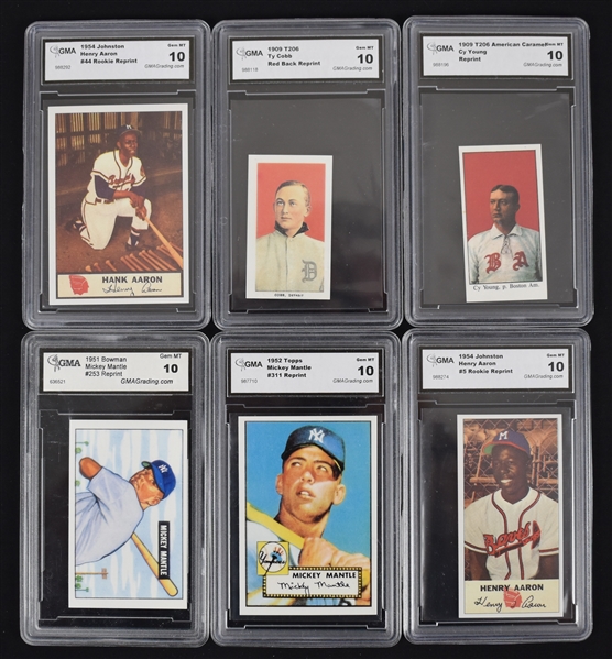 Lot of 6 GMA Graded Reprint Cards w/Mantle Rookie