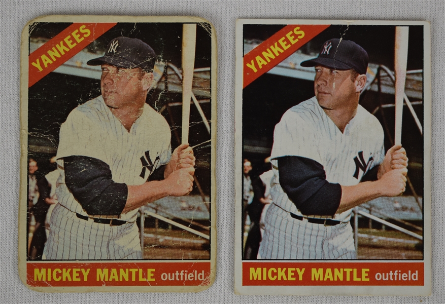 Mickey Mantle Lot of 2 Vintage 1966 Topps Cards 