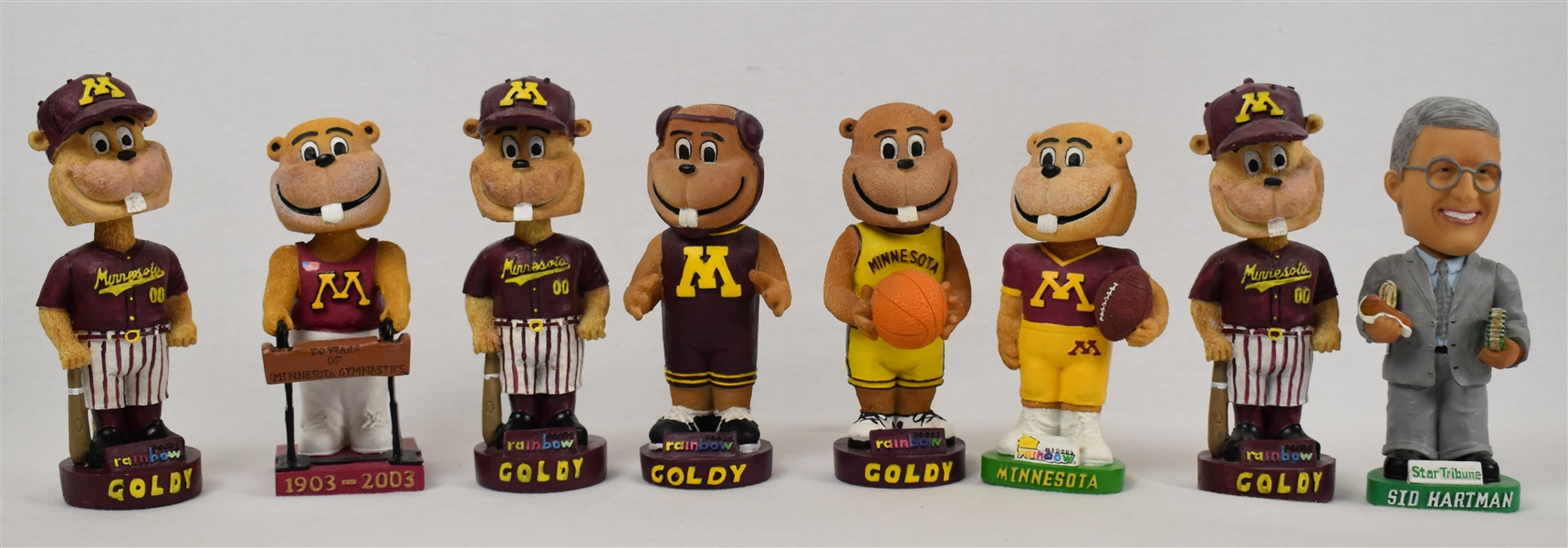 Minnesota Gophers Collection of 8 Bobbleheads 