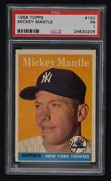 Mickey Mantle 1958 Topps Baseball Card #150 PSA 1