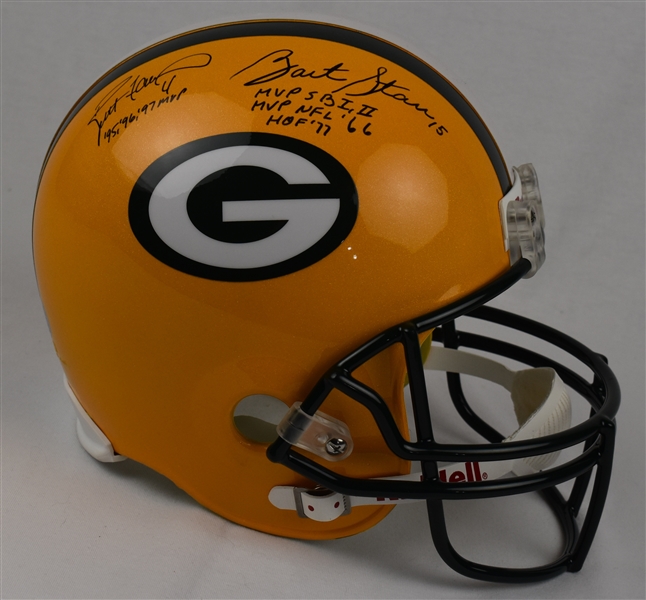 Brett Favre & Bart Starr Autographed & Multi Inscribed Green Bay Packers Full Size Authentic Helmet