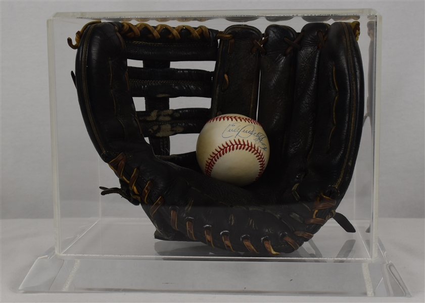 Kirby Puckett c. 1985-89 Minnesota Twins Game Used Rookie Era Baseball Glove in Display Case w/Puckett Family Provenance