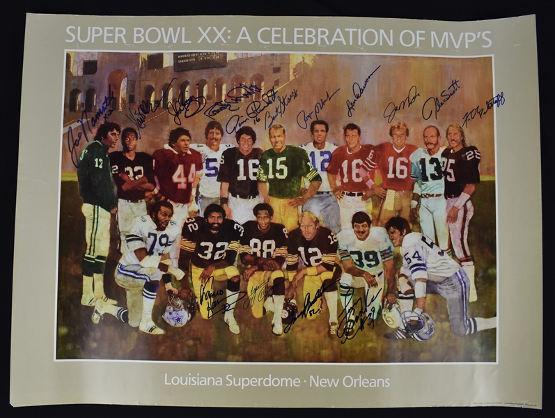 Vintage 1986 Autographed Super Bowl MVP Litho w/15 Signatures 