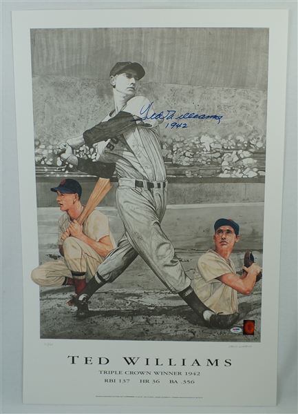 Ted Williams Autographed 1942 Triple Crown Lithograph #111/521 PSA/DNA 