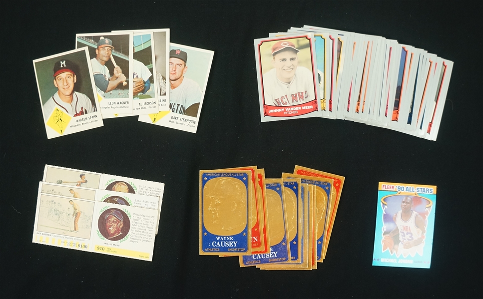 Collection of 66 Misc. Cards w/Warren Spahn & Mickey Mantle/Bart Starr 1968 American Oil Double Panel