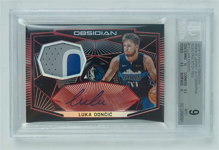Luka Doncic 2018-19 Panini Obsidian Rookie Jersey Autographs Electric Etch Red Rookie Card #11 BGS 9 Mint #1/5