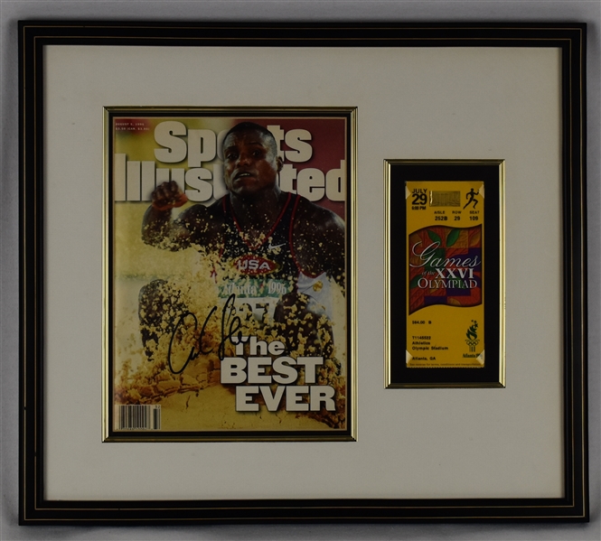 Carl Lewis Autographed Sports Illustrated w/Ticket Framed Display
