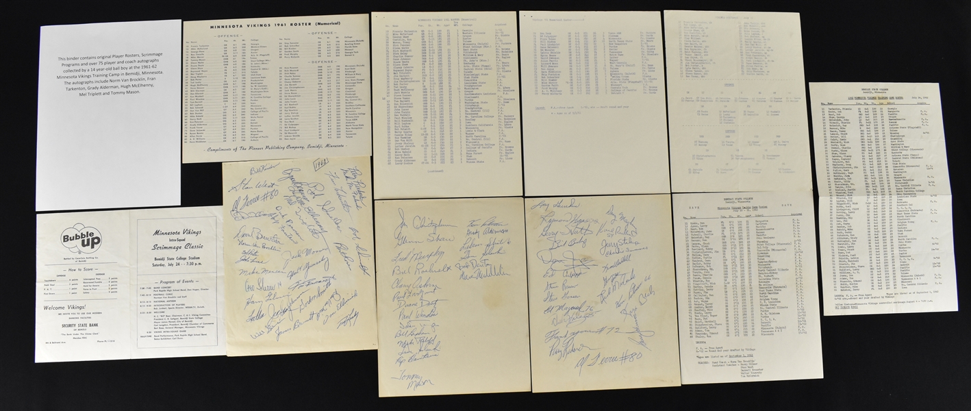 Minnesota Vikings 1961-62 Inaugural Season Training Camp Player Rosters & Programs w/76 Autographs