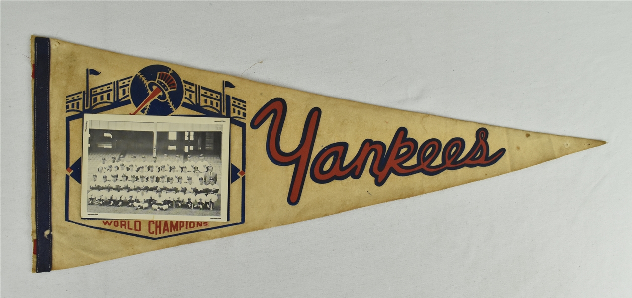 Vintage New York Yankees World Champions Photo Pennant 
