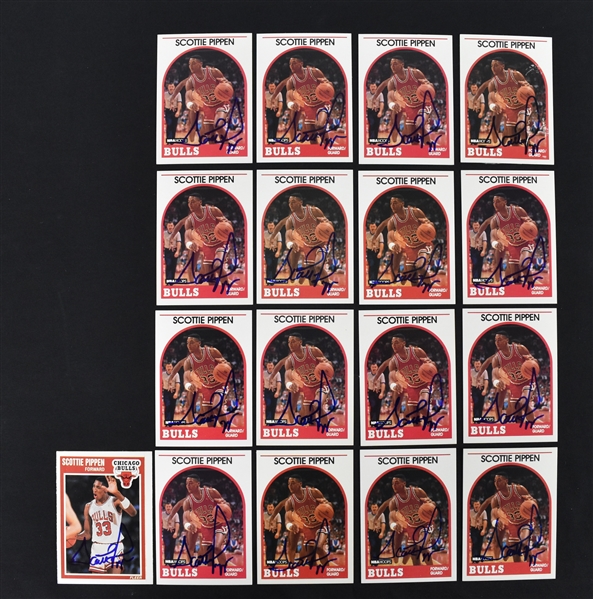 Scottie Pippen Collection of 17 Autographed Basketball Cards