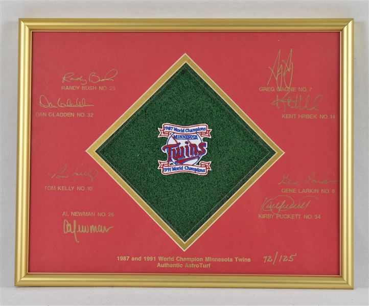 Minnesota Twins 1991 Limited Edition Turf Display w/8 Signatures Including Kirby Puckett #72/125