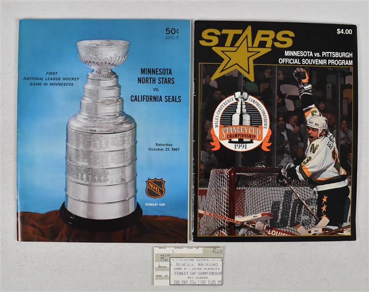Minnesota North Stars 1967 (First Game) & 1991 Stanley Cup Programs w/Ticket
