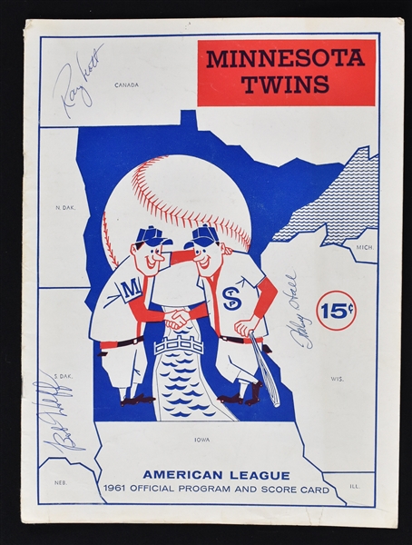 Minnesota Twins 1961 Inaugural Season Scorecard Signed by 1st 3 Announcers