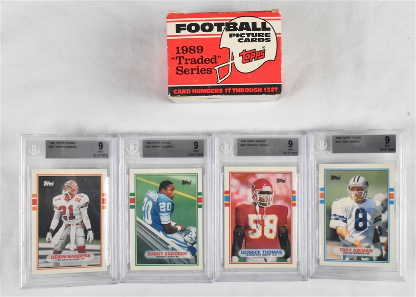 NFL 1989 Topps Traded Football Card Set w/Barry Sanders Troy Aikman Derrick Thomas & Deion Sanders Rookies Each Graded BGS 9 Mint