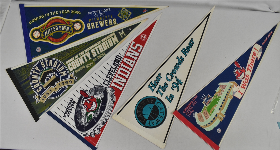 Milwaukee Brewers & Cleveland Indians Lot of 5 Pennants
