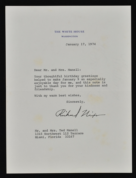 Richard Nixon 1974 Letter On White House Stationery