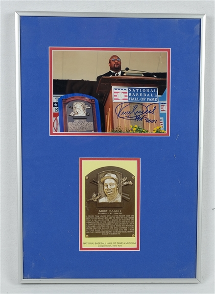 Kirby Puckett Autographed & Inscribed Framed Photo & HOF Plaque  