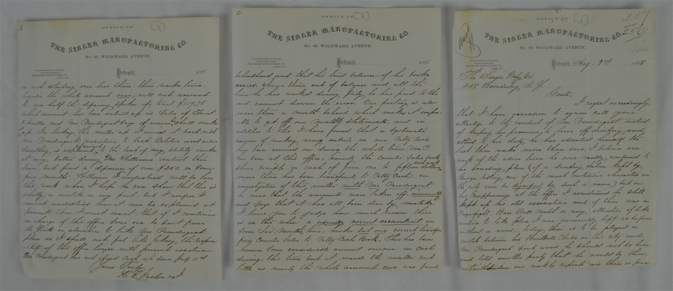 Vintage 1868 Letter Written by Singer Employee Complaining of Boss Missing Work Because of Baseball & Drinking