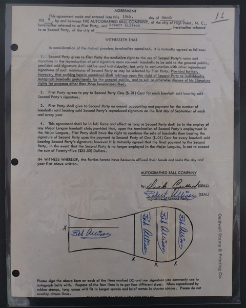 Bob Allison RARE 1959 Autographed Baseball Contract Signed by Allison 5 Times Beckett