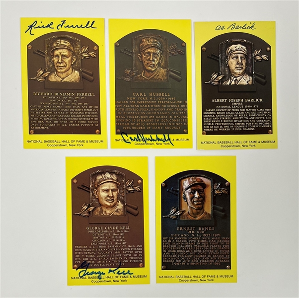 Lot of 5 Autographed Hall of Fame Plaque Postcards w/ Ernie Banks Beckett